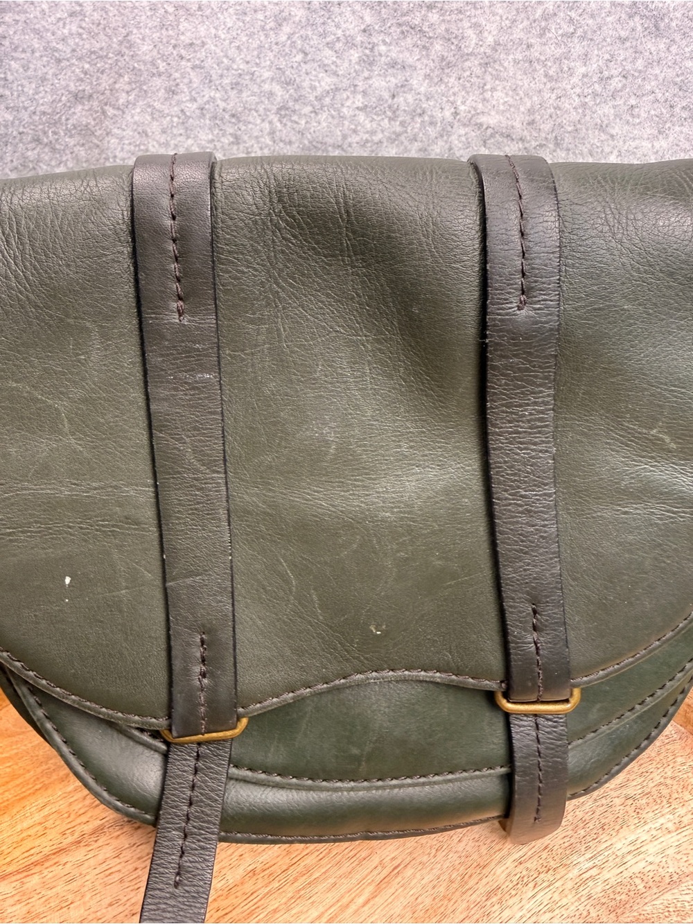 Olive Green Leather Satchel with Dual Strap Detail